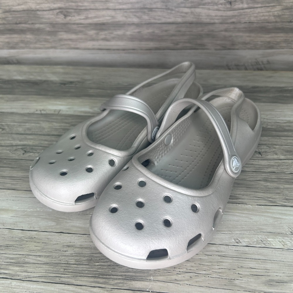 Crocs Shayna Mary Jane Slingback Flat Slip On Platinum Womens 7 - Picture 3 of 8